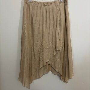 IZ neutral taupe faux-wrap layered skirt L